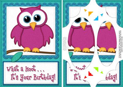 A5 What a Hoot Owl Birthday Scallop Corners and Pyramage
