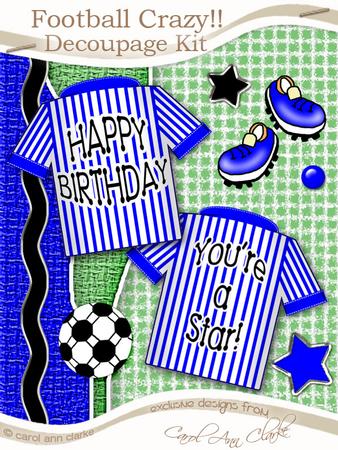 Football Crazy!! Kit in Royal Blue with Step by Step Decoupage