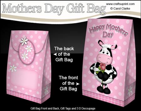 3D Milly Moo Cow's Rose Mothers Day Gift Bag Mini Kit