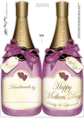 Large Dl Mothers Day Champagne Bottle Shaped Card