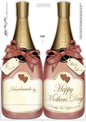 Large Dl Mothers Day Champagne Bottle Shaped Card