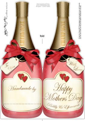 Large Dl Mothers Day Champagne Bottle Shaped Card