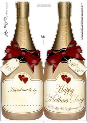 Large Dl Mothers Day Champagne Bottle Shaped Card