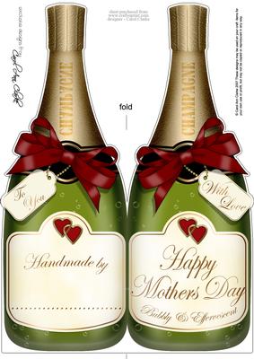 Large Dl Mothers Day Champagne Bottle Shaped Card