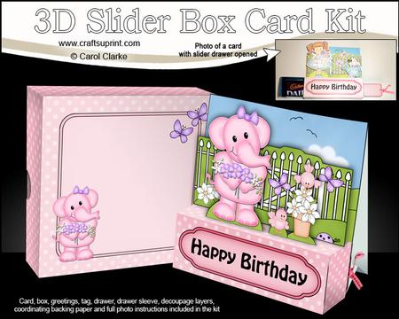 3D Lola Elephant's Flowers Slider Box Card Kit