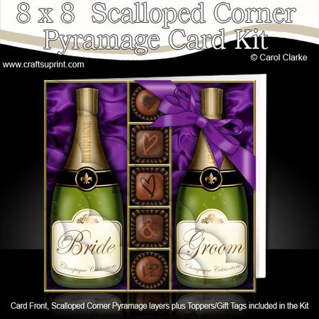8 x 8 Bride & Groom Champers & Chocs Scalloped Corner Kit