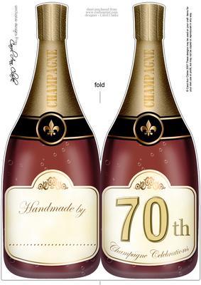 Large Dl 70th Champagne Bottle Shaped Card