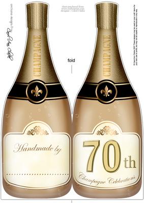 Large Dl 70th Champagne Bottle Shaped Card