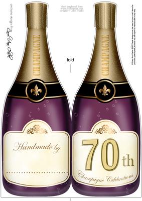 Large Dl 70th Champagne Bottle Shaped Card