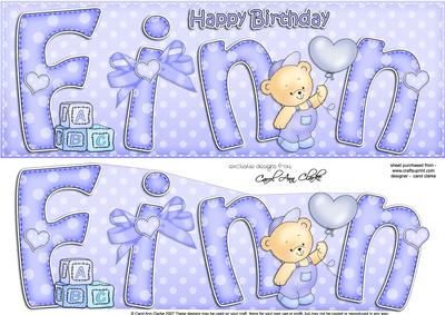 Large Dl Birthday Finn Teddies Quick Card N 3D Decoupage