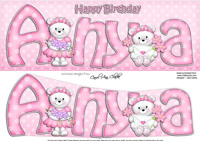 Large Dl Birthday Anya Teddies Quick Card N 3D Decoupage