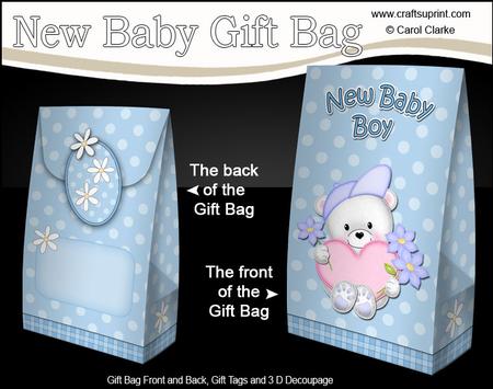 3D Teddy Ed's Heart New Baby Boy Gift Bag Mini Kit