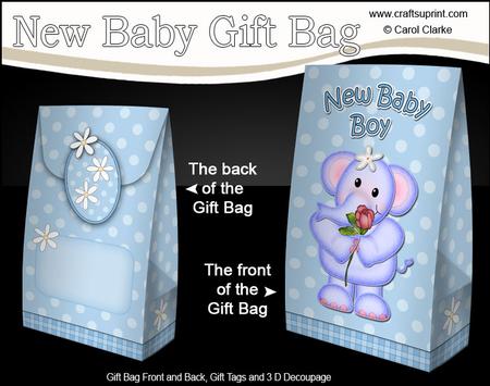3D Lola Elephant New Baby Boy Gift Bag Mini Kit
