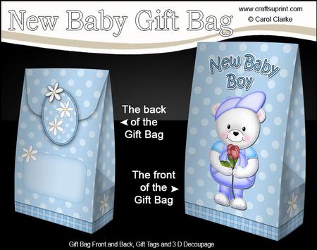 3D Teddy Ed's Rose New Baby Boy Gift Bag Mini Kit