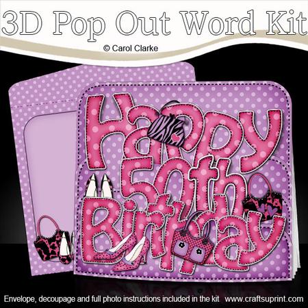 3D 50th Birthday Bags & Shoes Pop Out Word Card