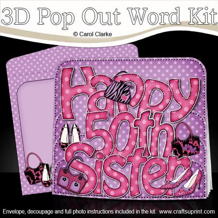 3D 50th Birthday Sister Bags & Shoes Pop Out Word Card