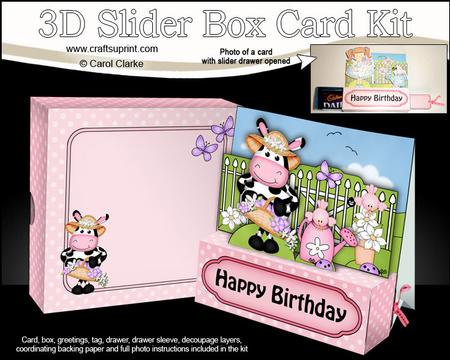 3D Milly Moo Cow's Flowers Slider Box Card Kit