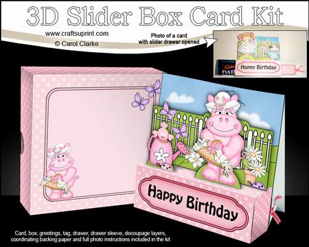 3D Hilda Hippo's Flowers Slider Box Card Kit