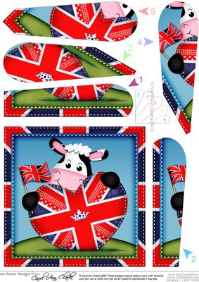 Milly Moo Cow Union Jack Flag Heart Fan Pyramage Topper
