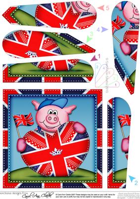 Ziggy Piggy Union Jack Flag Heart Fan Pyramage Topper