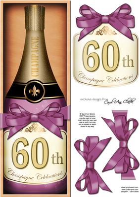 Large Dl 60th Champers in a Box Quick Card 3D Decoupage