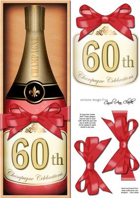 Large Dl 60th Champers in a Box Quick Card 3D Decoupage