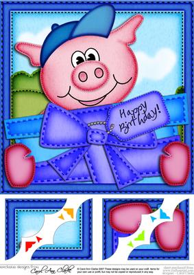 8 x 8 Ziggy Piggy's Present Scalloped Corner Topper