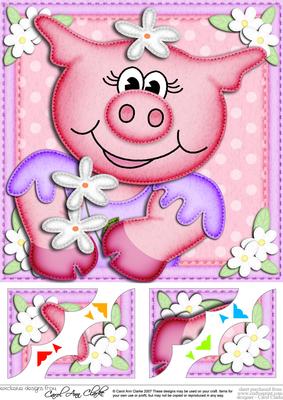 8 x 8 Zoe Piggy's Flowers Scalloped Corner Topper