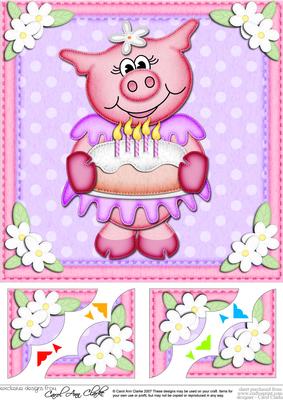 8 x 8 Zoe Piggy's Irthday Cake Scalloped Corner Topper