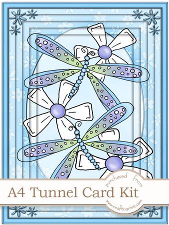 A4 Dreamy Dragonflies in Cyan Tunnel Card Kit