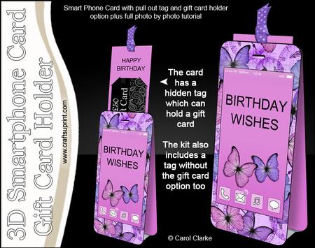 3D Smartphone Shaped Birthday Butterflies Card & Gift Card