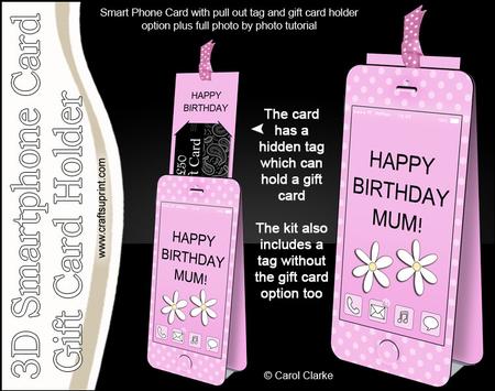 3D Smartphone Shaped Birthday Mum Daisies Card & Gift Card