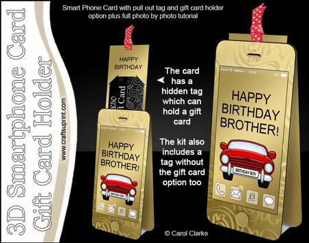 3D Smartphone Shaped Birthday Brother Car Card & Gift Card