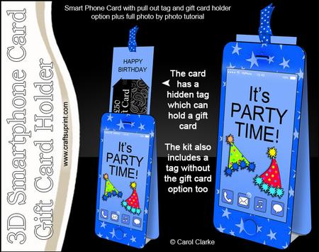 3D Smartphone Shaped Party Time Hats Card & Gift Card