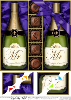 8 x 8 Mr & Mr Champers N Chocs Scalloped Corner Topper