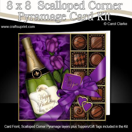 8 x 8 Birthday Champers Chocs & Roses Scalloped Corner Kit