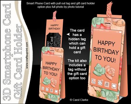 3D Smartphone Shaped Birthday Roses Card & Gift Card Holder