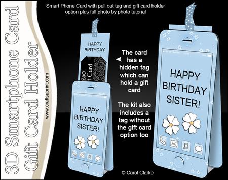 3D Smartphone Shaped Birthday Sister Card & Gift Card Holder