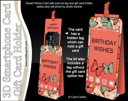 3D Smartphone Shaped Birthday Butterflies Card & Gift Card