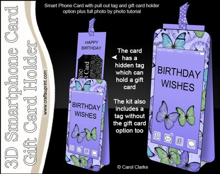 3D Smartphone Shaped Birthday Butterflies Card & Gift Card