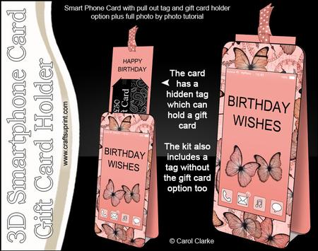 3D Smartphone Shaped Birthday Butterflies Card & Gift Card