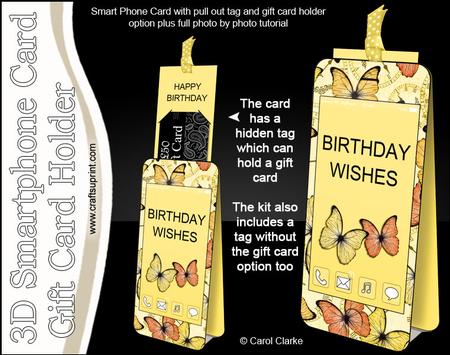 3D Smartphone Shaped Birthday Butterflies Card & Gift Card