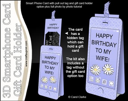 3D Smartphone Shaped Birthday Wife Daisies Card & Gift Card