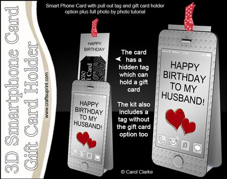 3D Smartphone Shaped Birthday Husband Card & Gift Card