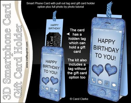 3D Smartphone Shaped Birthday Denim Card & Gift Card Holder