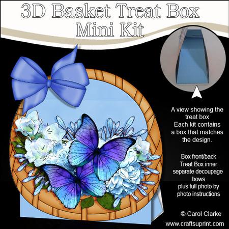 3D Butterfly Blues Flowers Basket Shaped Treat Box