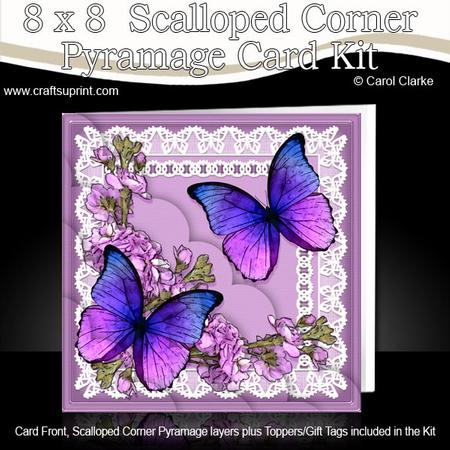 8 x 8 Butterflies and Flowers on Lace Scalloped Corner Kit
