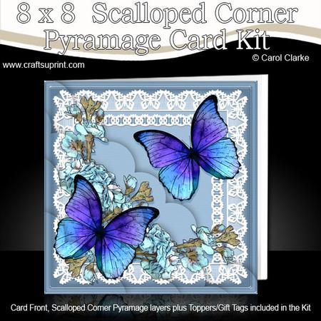 8 x 8 Butterflies and Flowers on Lace Scalloped Corner Kit
