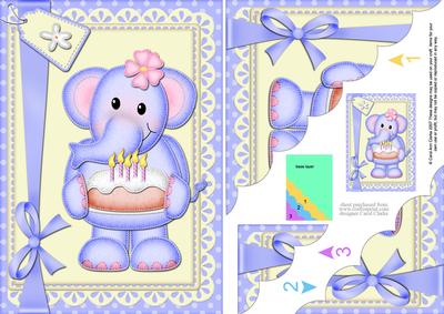 A5 Lola Elephant's Birthday Cake Scallop Corner Stacker