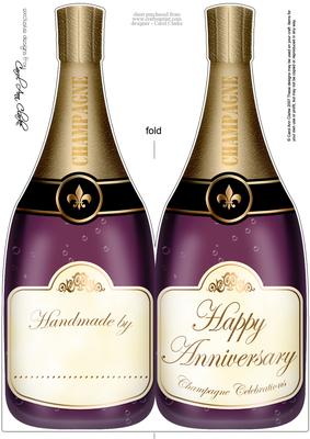 Large Dl Anniversary Champagne Bottle Shaped Card